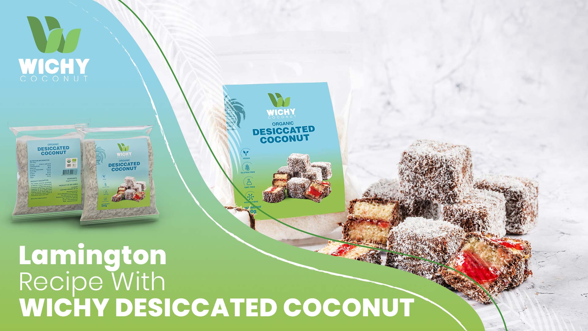 Lamington Recipe with WICHY Organic Desiccated Coconut